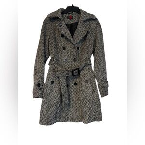 🧥 GALLERY Herringbone Trench Coat – Black/White | M